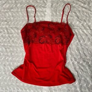 Elegant Red Lace Trim Camisole